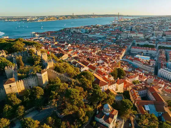 The Pombaline grid of central Lisbon and the Tagus from above