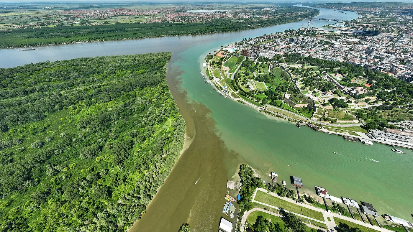 Belgrade seen from Kalemegdan, at the confluence of the Sava and the Danube